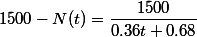 1500-N(t)=\dfrac{1500}{0.36t+0.68}