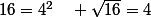 16=4^2\quad \sqrt{16}=4