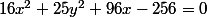 16x^2+25y^2+96x-256=0