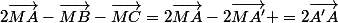 2\vec{MA}-\vec{MB}-\vec{MC}=2\vec{MA}-2\vec{MA'} =2\vec{A'A}