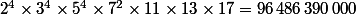 2^4\times3^4\times5^4\times7^2\times11\times13\times17=96\,486\,390\,000