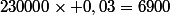 230000\times 0,03=6900
