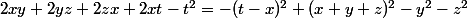 2xy+2yz+2zx+2xt-t^2=-(t-x)^2+(x+y+z)^2-y^2-z^2