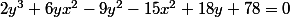2y^3+6yx^2-9y^2-15x^2+18y+78=0