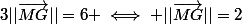 3||\vec{MG}||=6 \iff ||\vec{MG}||=2