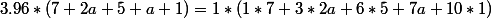 3.96*(7+2a+5+a+1)=1*(1*7+3*2a+6*5+7a+10*1)