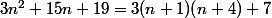3n^2+15n+19=3(n+1)(n+4)+7