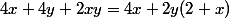 4x+4y+2xy=4x+2y(2+x)