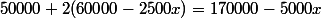 50000+2(60000-2500x)=170000-5000x