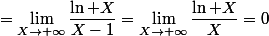 =\lim_{X\to+\infty}\dfrac{\ln X}{X-1}=\lim_{X\to+\infty}\dfrac{\ln X}{X}=0