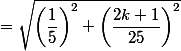 =\sqrt{\left(\dfrac{1}{5}\right)^2+\left(\dfrac{2k+1}{25}\right)^2}