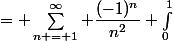 \begin{aligned} \int^1_0 \dfrac{2}{1 + t^2} \ln\left(1 -&nbsp;&nbsp;\dfrac{2t}{1 + t^2}\right) \ln\left(1 +&nbsp;&nbsp;\dfrac{2t}{1 + t^2}\right) dt& = \int^1_0 \dfrac{2}{1 + t^2} \left(- \sum^{\infty}_{n = 1} \dfrac{1}{n} \left(\dfrac{2t}{1 + t^2}\right)^n\right) \left(\sum^{\infty}_{n = 1} \dfrac{(-1)^{n + 1}}{n} \left(\dfrac{2t}{1 + t^2}\right)^n\right) \\ \\ &= \int^1_0 \dfrac{2}{1 + t^2} \sum^{\infty}_{n = 1} \left(-\dfrac{1}{n} \left(\dfrac{2t}{1 + t^2}\right)^n\right) \left(\dfrac{(-1)^{n + 1}}{n} \left(\dfrac{2t}{1 + t^2}\right)^n\right) dt \\ \\ &= \sum^{\infty}_{n = 1} \dfrac{(-1)^n}{n^2} \int^1_0&nbsp;&nbsp;\left(\dfrac{2}{1 + t^2}\right) \left(\dfrac{2t}{1 + t^2}\right)^{2n} dt\end{aligned}