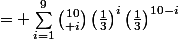 = \sum_{i=1}^9{10\choose i}\left(\frac13\right)^i\left(\frac13\right)^{10-i}