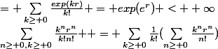 \sum_{n\geq 0}^{}{\frac{A_nr^n}{n!} } =&nbsp;&nbsp;\sum_{n\geq 0,k\geq 0}^{}{\frac{k^nr^n}{k!n!} } = \sum_{k\geq 0}^{}{}\frac{1}{k!}(\sum_{n\geq 0}^{}{\frac{k^nr^n}{n!})&nbsp;&nbsp;= \sum_{k\geq 0}^{}{}\frac{exp(kr)}{k!} = exp(e^r) < +\infty