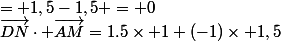 \vec{DN}\cdot \vec{AM}=1.5\times 1+(-1)\times 1,5&nbsp;&nbsp;= 1,5-1,5 = 0