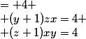  \frac{(x+1)yz}{3}&nbsp;&nbsp;= 4 \\ (y+1)zx=4 \\ (z+1)xy=4