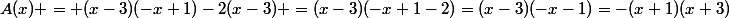 A(x) = (x-3)(-x+1)-2(x-3) =(x-3)(-x+1-2)=(x-3)(-x-1)=-(x+1)(x+3)