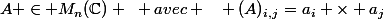 A \in M_n(\C) ~ avec ~~ (A)_{i,j}=a_i \times a_j