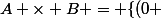 A \times B = \{(0 ; 1) ,(0 ; 2) , (0 ; 3)  ; (2 ; 1) ,(2 ; 2) , (2 ; 3)  \}