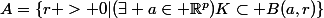 A=\{r > 0|(\exists a\in \R^p)K\subset B(a,r)\}