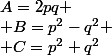 A=2pq
 \\ B=p^2-q^2
 \\ C=p^2+q^2