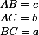 BC=a;AC=b;AB=c