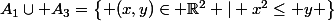 A_1\cup A_3=\left\{ (x,y)\in \mathbb{R}^2 | x^2\leq y \right\}