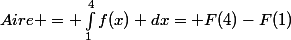 Aire = \int_{1}^{4}{f(x) dx}= F(4)-F(1)