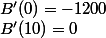 B'(0)=-1200&nbsp;&nbsp;\ B'(10)=0&nbsp;&nbsp;