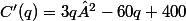 C'(q)=3q²-60q+400