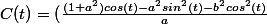 C(t)=(\frac{(1+a^2)cos(t)-a^2sin^2(t)-b^2cos^2(t)}{a};\frac{(1+b^2)sin(t)-a^2sin^2(t)-b^2cos^2(t)}{b})