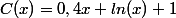 C(x)=0,4x ln(x)+1