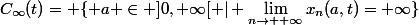 C_{\infty}(t)= \{ a \in ]0,+\infty[ \ | \ \lim_{n\rightarrow +\infty}x_n(a,t)=+\infty\}