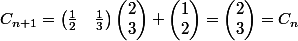 C_{n+1}=\begin{pmatrix}\frac{1}{2}&0\\0&\frac{1}{3}\end{pmatrix}\begin{pmatrix}2\\3\end{pmatrix}+\begin{pmatrix}1\\2\end{pmatrix}=\begin{pmatrix}2\\3\end{pmatrix}=C_n