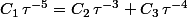 C_1\,\tau^{-5}=C_2\,\tau^{-3}+C_3\,\tau^{-4}