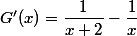 G'(x)=\dfrac{1}{x+2}-\dfrac{1}{x}