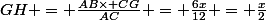 GH = \frac{AB\times CG}{AC} = \frac{6x}{12} = \frac{x}{2}