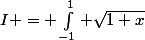I = \int_{-1}^{1} \sqrt{1+x}&nbsp;&nbsp;dx