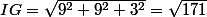 IG=\sqrt{9^2+9^2+3^2}=\sqrt{171}