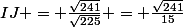 IJ = \frac{\sqrt{241}}{\sqrt{225}} = \frac{\sqrt{241}}{15}