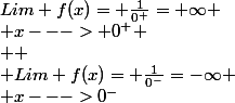 Lim f(x)= \frac{1}{0^+}=+\infty \\ x---> 0^+ \\  \\ Lim f(x)= \frac{1}{0^-}=-\infty \\ x--->0^-&nbsp;&nbsp; ?