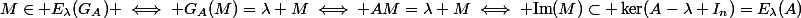 M\in E_{\lambda}(G_A) \iff G_A(M)=\lambda M\iff AM=\lambda M\iff \mathrm{Im}(M)\subset \ker(A-\lambda I_n)=E_{\lambda}(A)