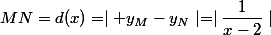 MN=d(x)=\mid y_M-y_N\mid=\mid\dfrac{1}{x-2}\mid