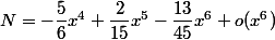 N=-\dfrac{5}{6}x^4+\dfrac{2}{15}x^5-\dfrac{13}{45}x^6+o(x^6)