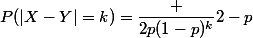 P(|X-Y|=k)=\dfrac {2p(1-p)^k}{2-p}