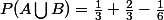 P(A\bigcup{B})=\frac{1}{3}+\frac{2}{3}-\frac{1}{6}