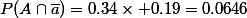 P(A\cap\bar{a})=0.34\times 0.19=0.0646