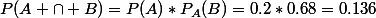 P(A \cap B)=P(A)*P_A(B)=0.2*0.68=0.136