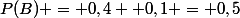 P(B) = 0,4 +0,1 = 0,5