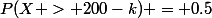 P(X > 200-k) = 0.5